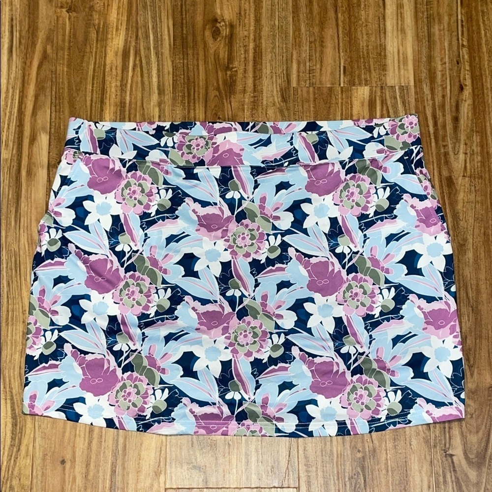 Pebble Beach women’s XL 16 18 skirt skort golf tennis blue purple floral print